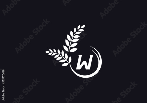 Laurel wreath green leaf logo and Vintage wheat logo design monogram with the letters and alphabets