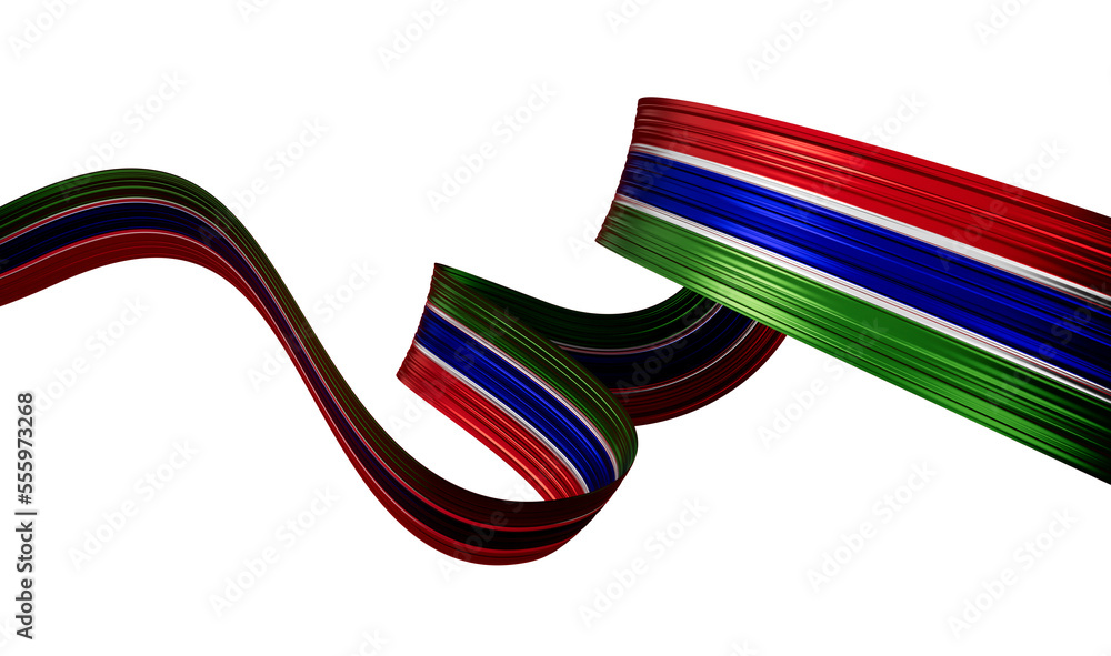 Waving ribbon or banner with flag of Gambia. independence day 3d illustration Waving ribbon or banner with flag of Gambia. independence day 3d illustration