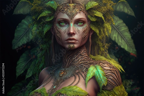 Goddess of Jungle. Generative AI, non-existent person.	 photo