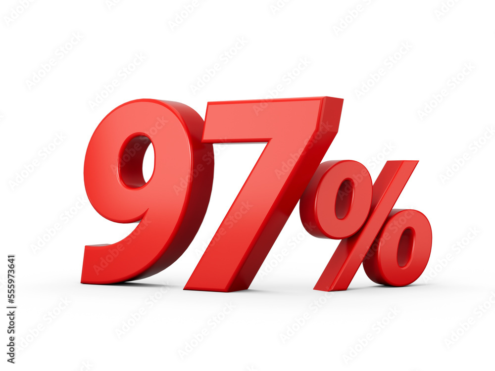3d Red 97% Ninety Seven Percent Sign on White Background 3d illustration 3d Red 97% Ninety Seven Percent Sign on White Background 3d illustration