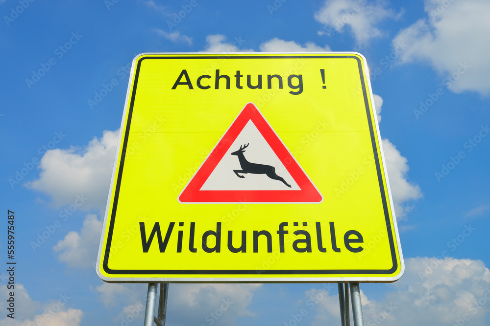 Deer Crossing Sign, Odenwald, Hesse, Germany