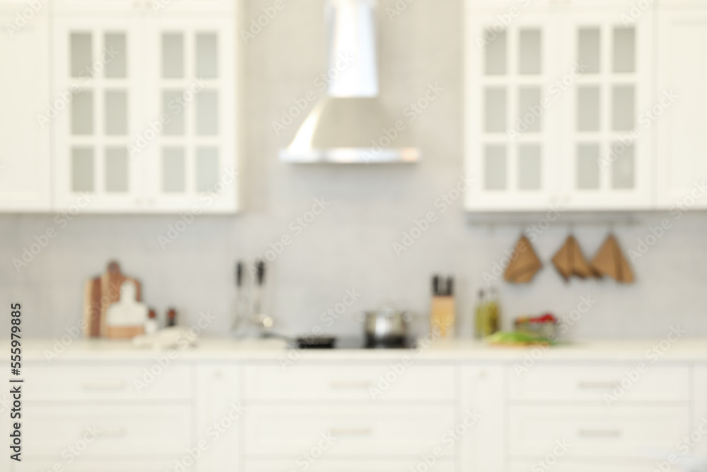 Blurred view of modern kitchen. Interior design Blurred view of modern kitchen. Interior design