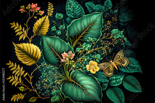 Florale Elemente Vintage Achtergrond Achtergrond Cover AI Kunst Generatieve AI Digitale ART © Korea Saii