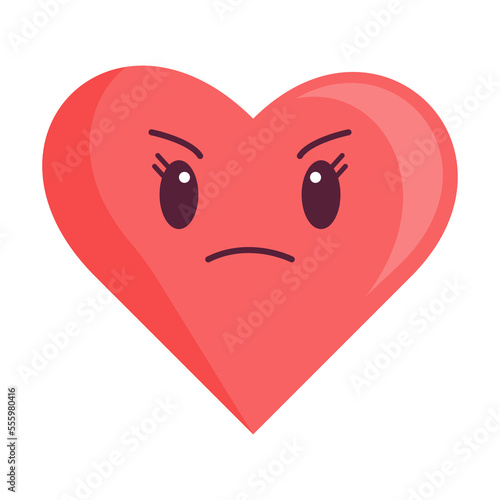 offended heart, Heart, love, romance or valentine's day red vector icon with kawaii emoji for apps and websites