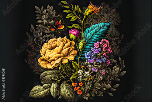 Florale Elemente Vintage Achtergrond Achtergrond Cover AI Kunst Generatieve AI Digitale ART © Korea Saii