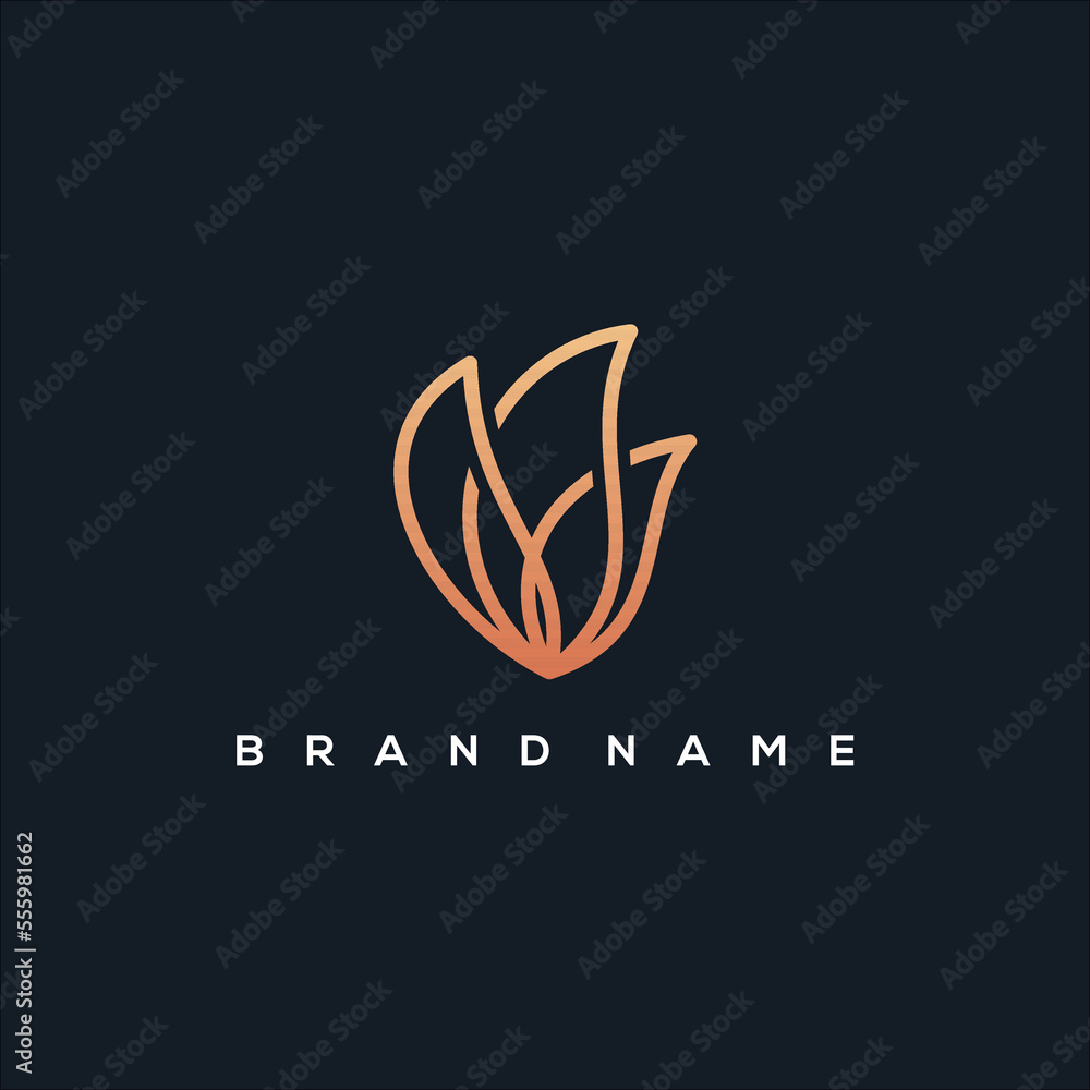 line art bloom logo vector in gold color