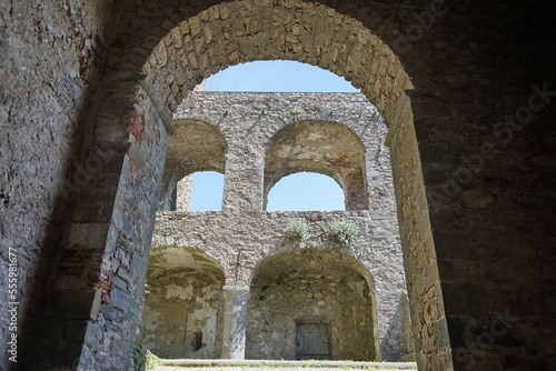 Entrance to the Malaspina castle in Fosdinovo, Tuscany, Italy
