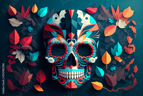 Day of the Dead skull design, background, graphic. Generative AI