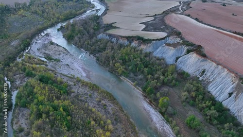 Landscape of the Aragon river in the surroundings of the town of Arrés. Aerial view from a drone. Municipality of Bailo.The Jacetania. Huesca, Aragon, Spain, Europe photo