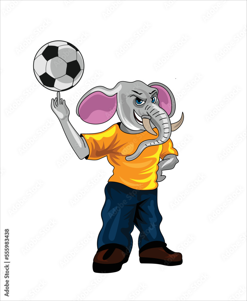 Elephant playing with football vector illustration