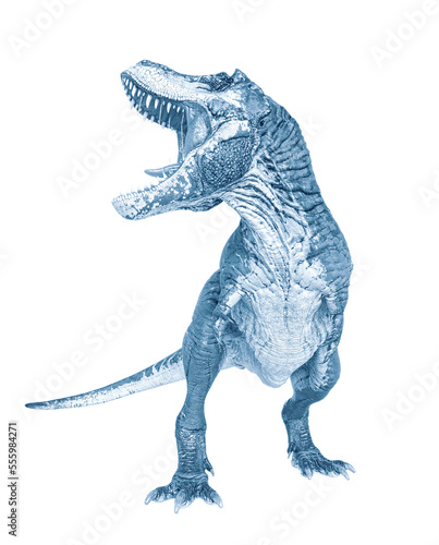 tyrannosaurus rex in action with a mouth wide open in white background © DM7