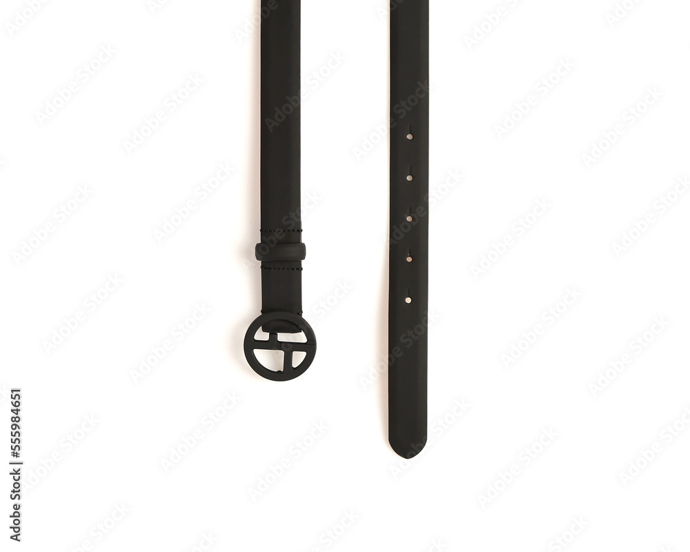 black leather men's belt on white background black leather men's belt on white background