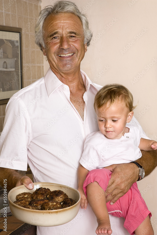 Portrait of Grandpa Holding Bowl of Food Portrait of Grandpa Holding Bowl of Food