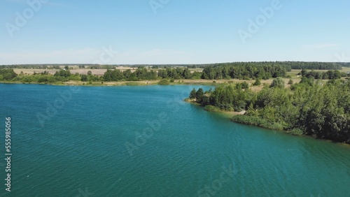 Urban Reservoir near the city. Drone video.