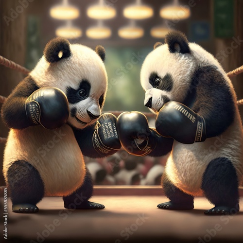 Fotografie happy panda cubs boxing