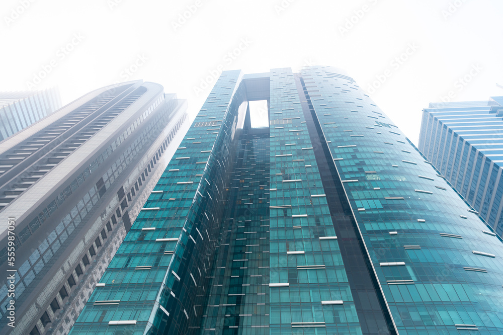 skyscraper building with glass facade architecture in perspective. skyscraper architecture