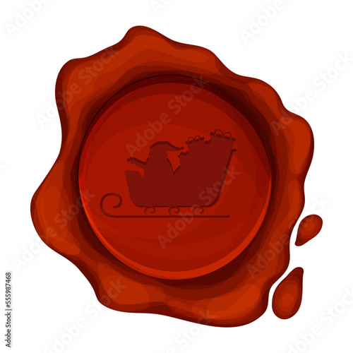 Christmas wax seal with Santa Claus round stump red color in cartoon style isolated on white background. decoration, greeting, new year