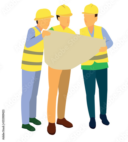 Smart civil architect engineer inspecting and working outdoors building side with blueprints. engineering and architecture concept.