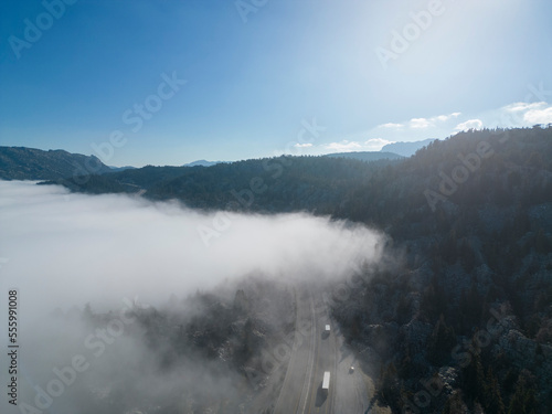 highways in foggy mountains, magnificent landscapes and mystical angles in nature