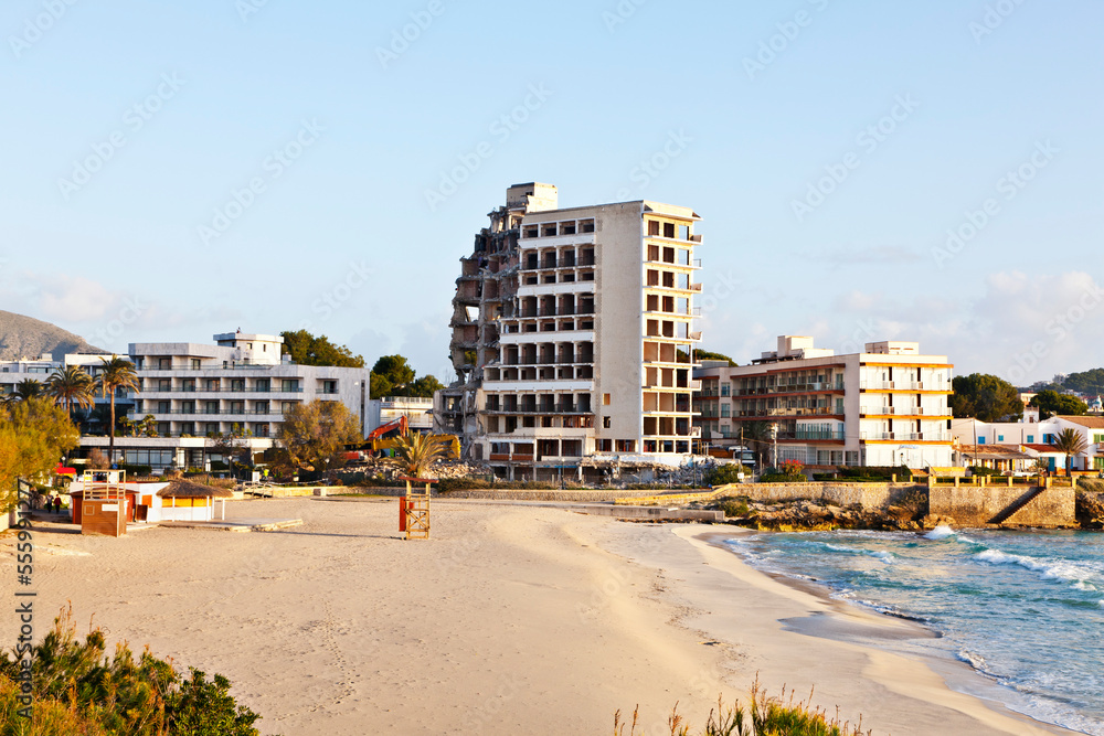 Beach and Building Demolition, Mallorca, Spain Beach and Building Demolition, Mallorca, Spain