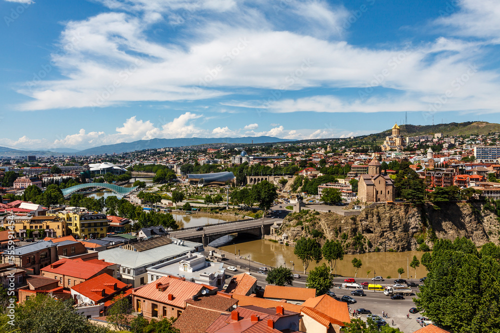 View at the center of Tbilisi from Narikala fortress, Georgia, Europe