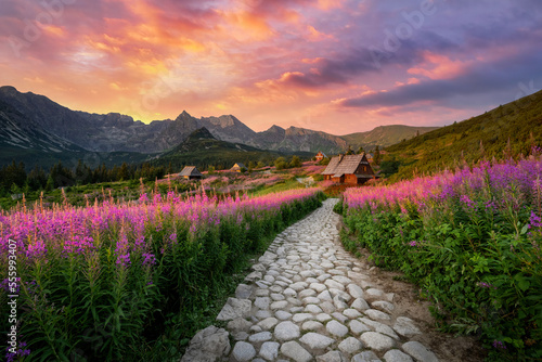 Fototapeta Naklejka Na Ścianę i Meble -  Beautiful summer sunrise in the mountains - Hala Gasienicowa in Poland - Tatras