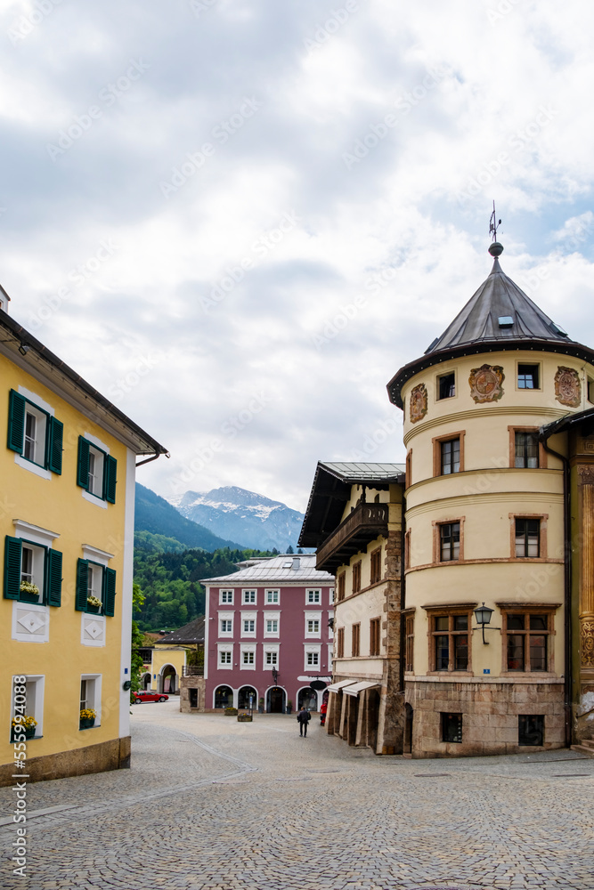 Downtown of Berchtesgaden, famous historic town in Nationalpark Berchtesgadener Land, Upper Bavaria, Germany