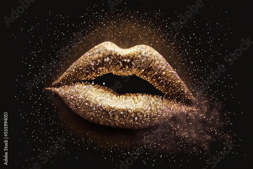 Golden lips, sexy smile, disco and glamour photo