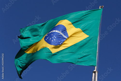 Flag of Brazil fluttering in the wind photo