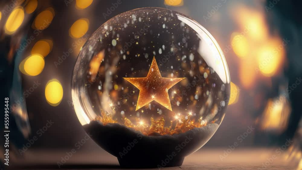 Glass sphere with golden star in side and glitter
Glass sphere with golden star in side and glitter