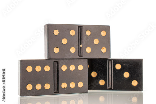 Several dominoes, macro, isolated on white background.