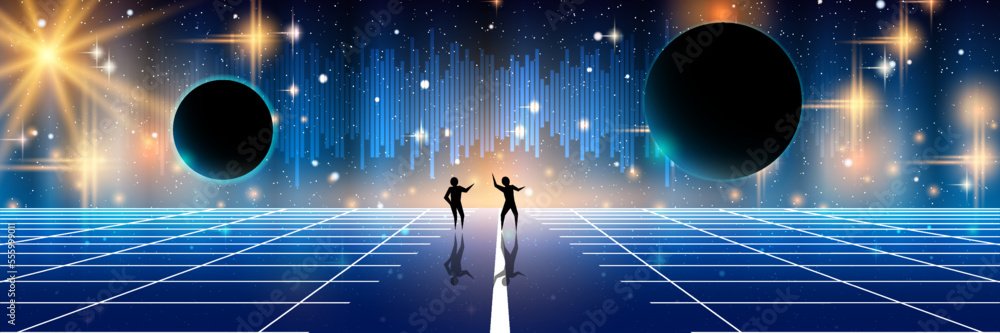 Space signal, radio wave, message from extraterrestrial civilizations vector concept illustration. Web banner, header design template Space signal, radio wave, message from extraterrestrial civilizations vector concept illustration. Web banner, header design template