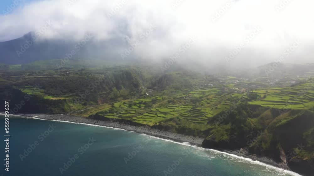 Aerial view of the coastline of Flores island, Azores, Portugal. Aerial view of the coastline of Flores island, Azores, Portugal.