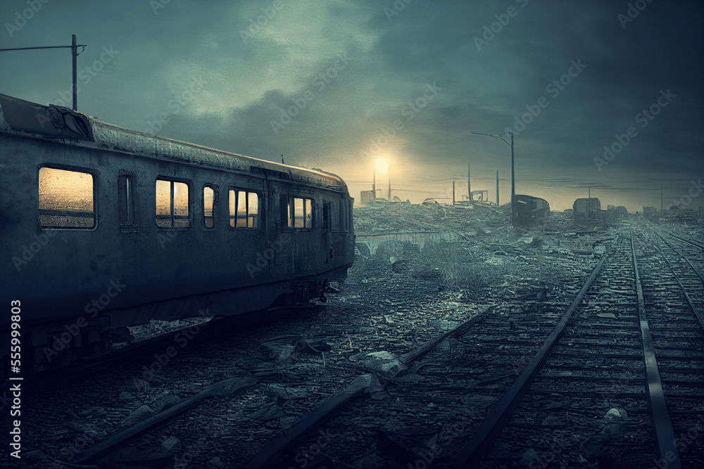 Obraz premium ポストアポカリプスや廃墟系背景の高解像度画像イラスト(AI generated image)