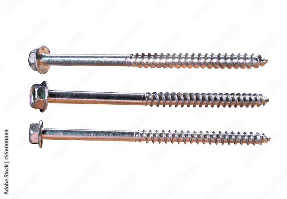 Screws, wood screws, on an isolated background.