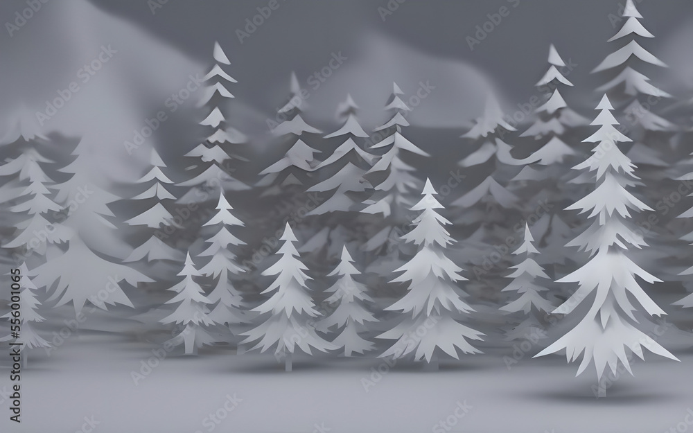 paper cut christmas landscape on grey background, concept for banner or holiday season cards, generative ai