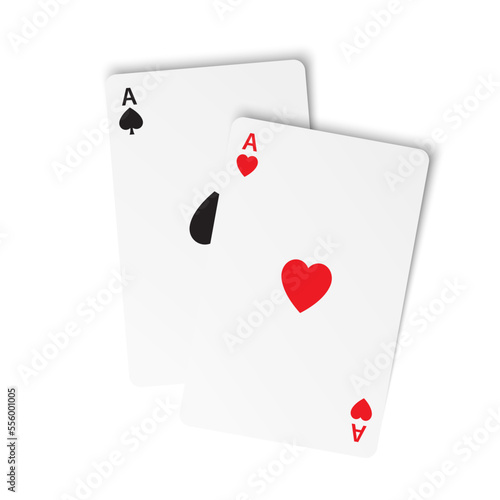 A pair of ace playing poker cards on white background. Vector illustration of two aces. Winning aces