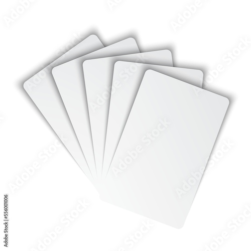 Five blank playing cards mockup. White cards on white background. Poker concept. Vector illustration