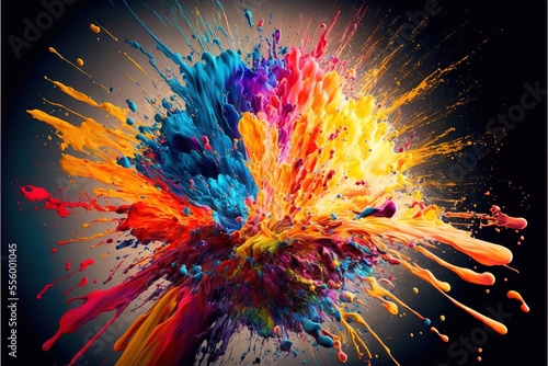 a colorful explosion of paint on a black background with a black background and a black background with a black background. photo