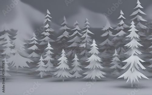paper cut christmas landscape on grey background  concept for banner or holiday season cards  generative ai