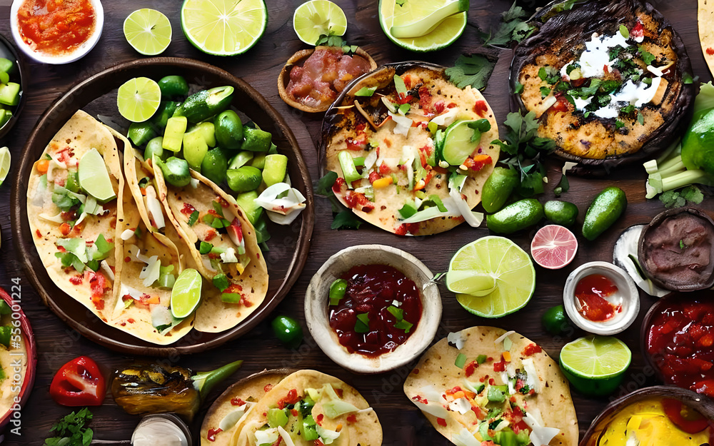 mexican food served with lemons on a table, generative ai mexican food served with lemons on a table, generative ai
