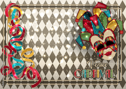 Venice mask Joker , invitation card in art deco style , vector illustration