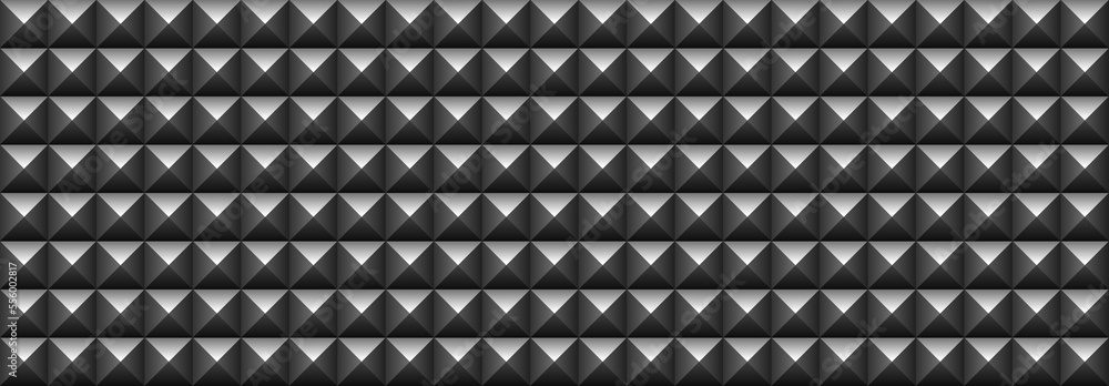 Black soundproofing wall texture. Gray sound proof foam pyramid seamless pattern. Music studio dark background. Realistic blogger podcast room interior. Soft foam tile for radio station. Record panel Black soundproofing wall texture. Gray sound proof foam pyramid seamless pattern. Music studio dark background. Realistic blogger podcast room interior. Soft foam tile for radio station. Record panel