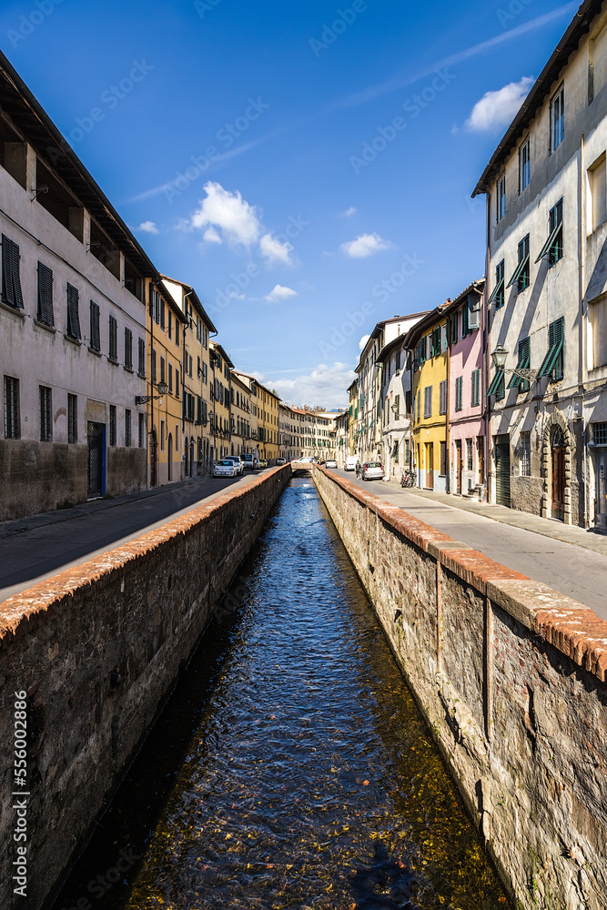 Lucca, Italy. Picturesque river channel in the old town