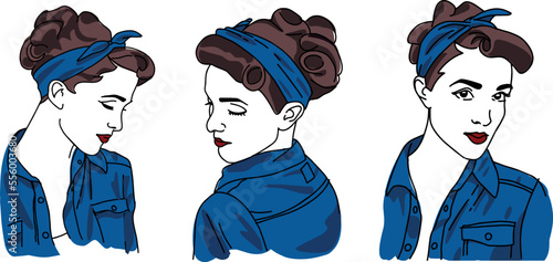 Illustration of Vintage girl wearing blue jeans and bandana vector