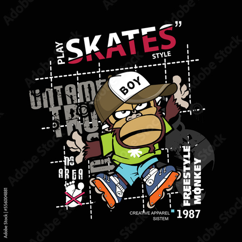 monkey funny play skates tee graphic typography for print t shirt illustration vector art