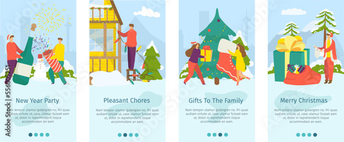 Christmas mobile landing set, winter happy holiday website, vector illustrati...