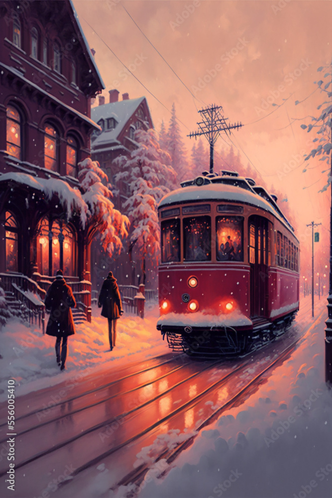 Obraz premium Winter time in the city, Generative Ai