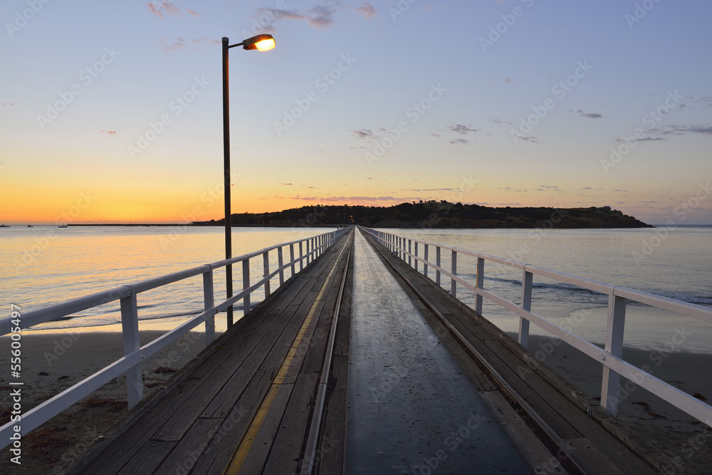 Wooden Walkway at Dawn, Granite Island, Victor Harbor, South Australia, Australia Wooden Walkway at Dawn, Granite Island, Victor Harbor, South Australia, Australia