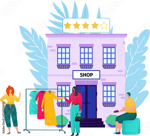 People shopping in store, web page vector illustration. Man woman character i...